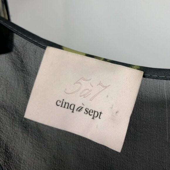 Cinq a sept (5 a 7) floral lily print black satin mesh  panel tie shoulders - Picture 5 of 13